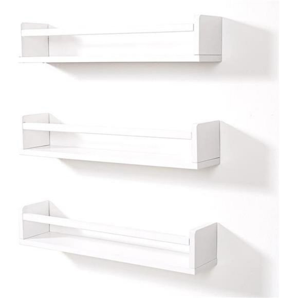24 Inch White Floating Shelves Set of 3, Wall-Mounted Solid Wood Wall Shelf - Picture 1 of 6